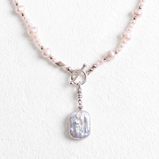 SLICE - flat oblong freshwater pearl clip on pendant