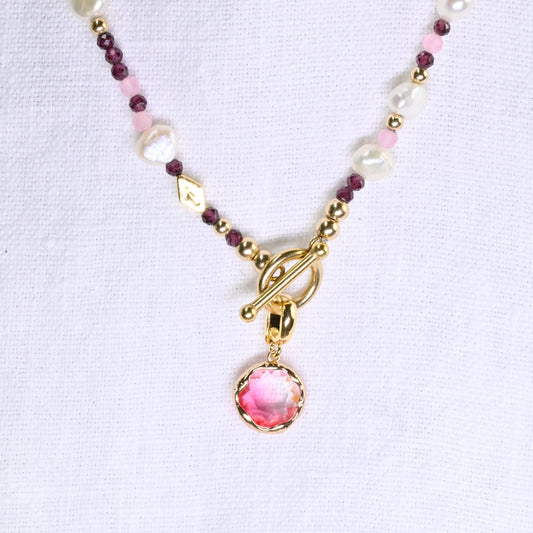 PINK/CLEAR clip on crystal pendant