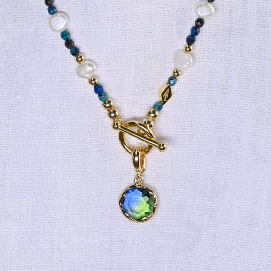 LIME/BLUE clip on crystal pendant