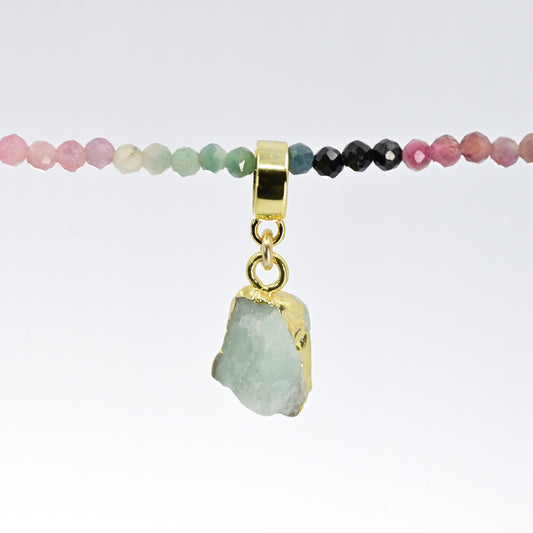 TINY AQUAMARINE & GOLD slide on pendant