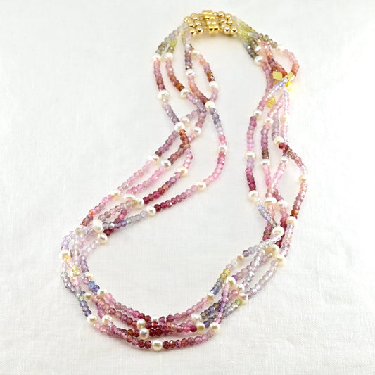 PEARL & SPINEL semi precious ombre bead necklace with magnetic clasp