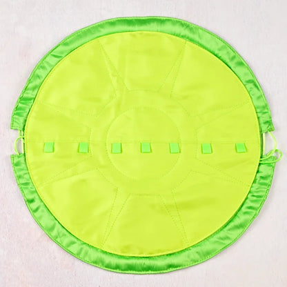 Round green mat with green border on a light gray background
