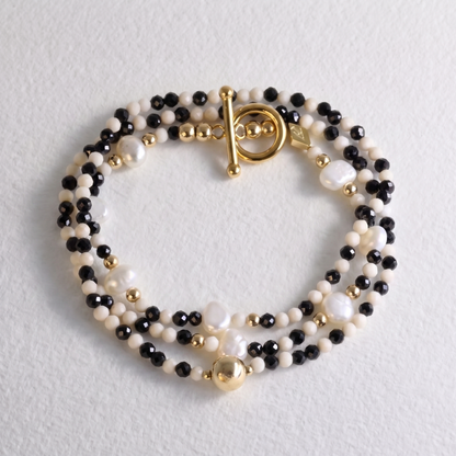 TURK - black spinel and bamboo coral multi way necklace
