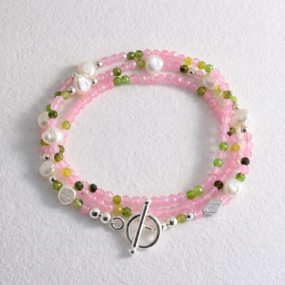 POLYNESIAN - pink chalcedony and green opal multi way necklace