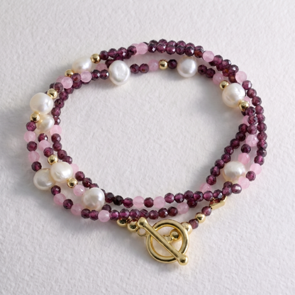 ORIENTAL - garnet and rose quartz multi way necklace