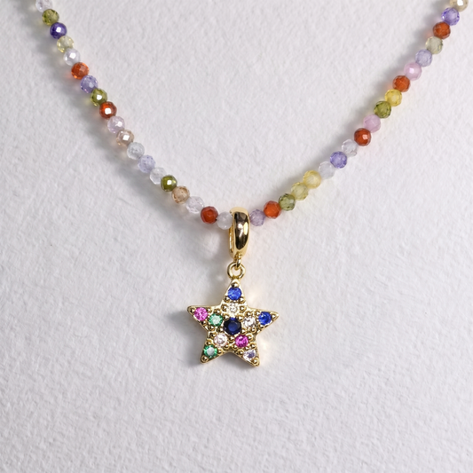 GOLD MULTI STONE STAR clip on pendant