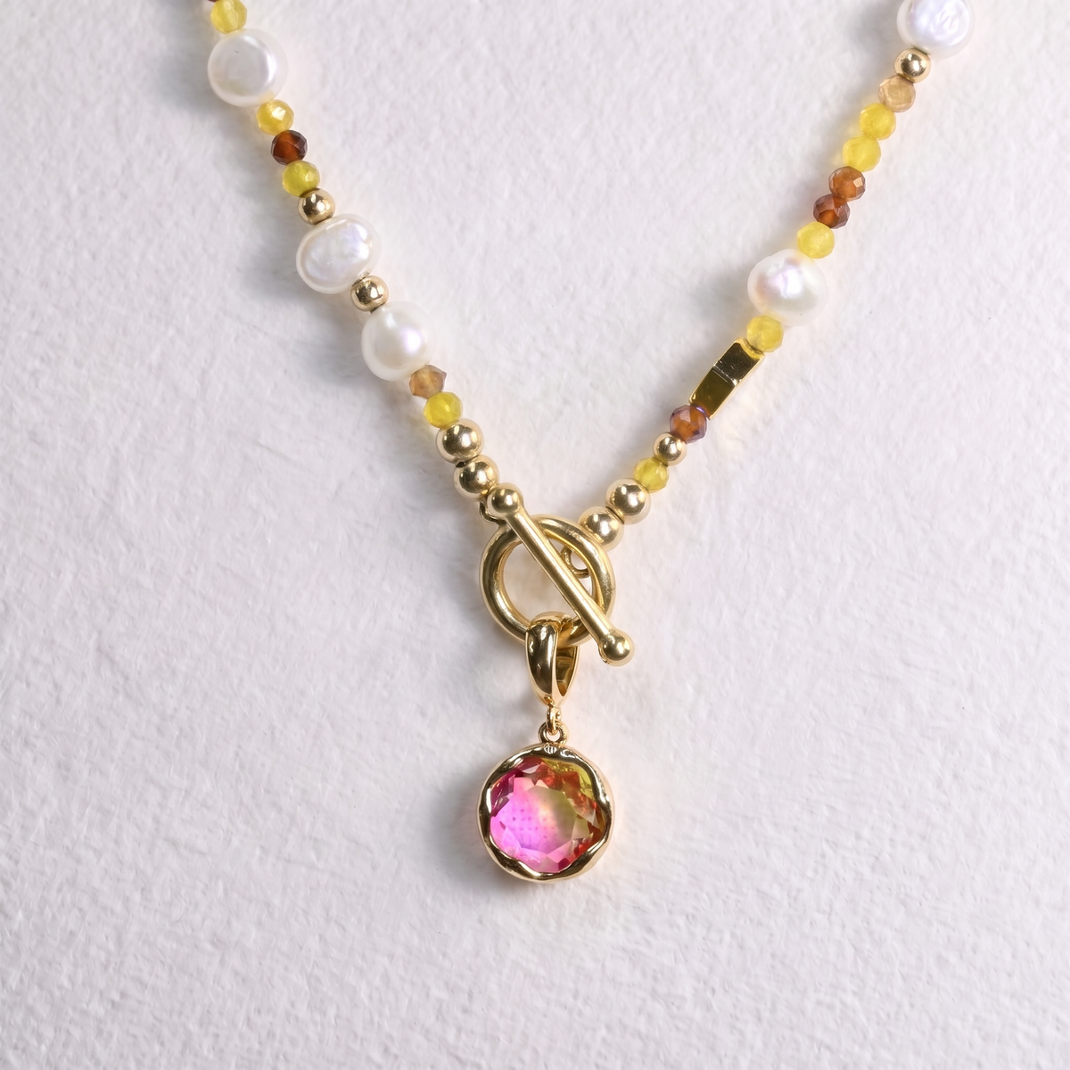 PINK/LEMON clip on crystal pendant
