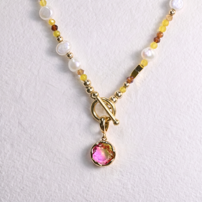 PINK/LEMON clip on crystal pendant