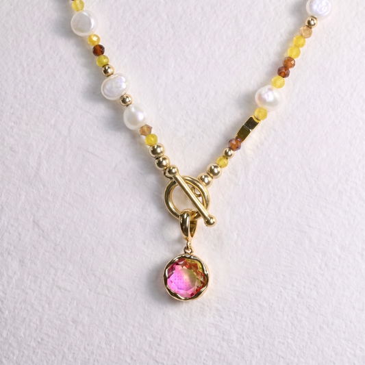 PINK/LEMON clip on crystal pendant