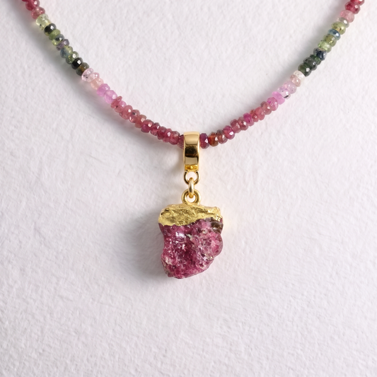 PINK TOURMALINE & GOLD slide on pendant