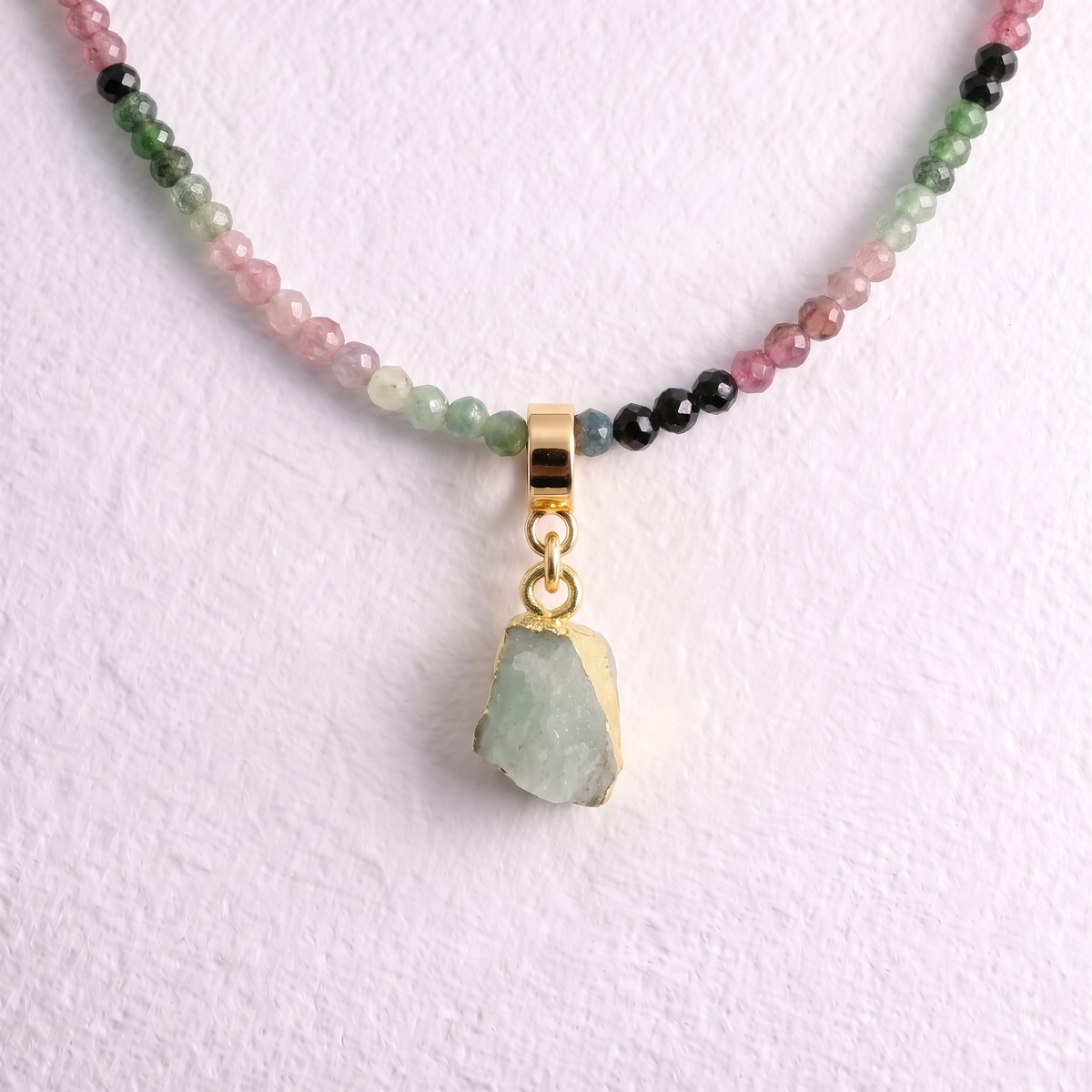 TINY AQUAMARINE & GOLD slide on pendant
