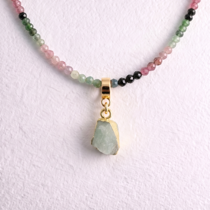 TINY AQUAMARINE & GOLD slide on pendant