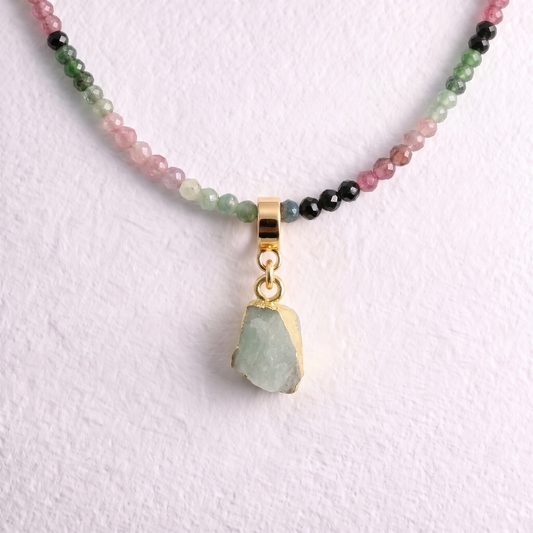 TINY AQUAMARINE & GOLD slide on pendant