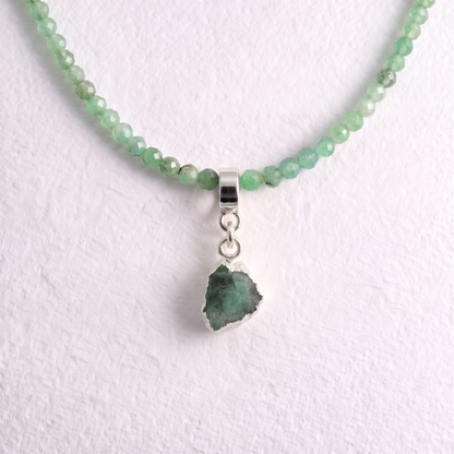 TINY EMERALD & SILVER slide on pendant