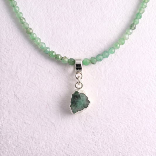 TINY EMERALD & SILVER slide on pendant