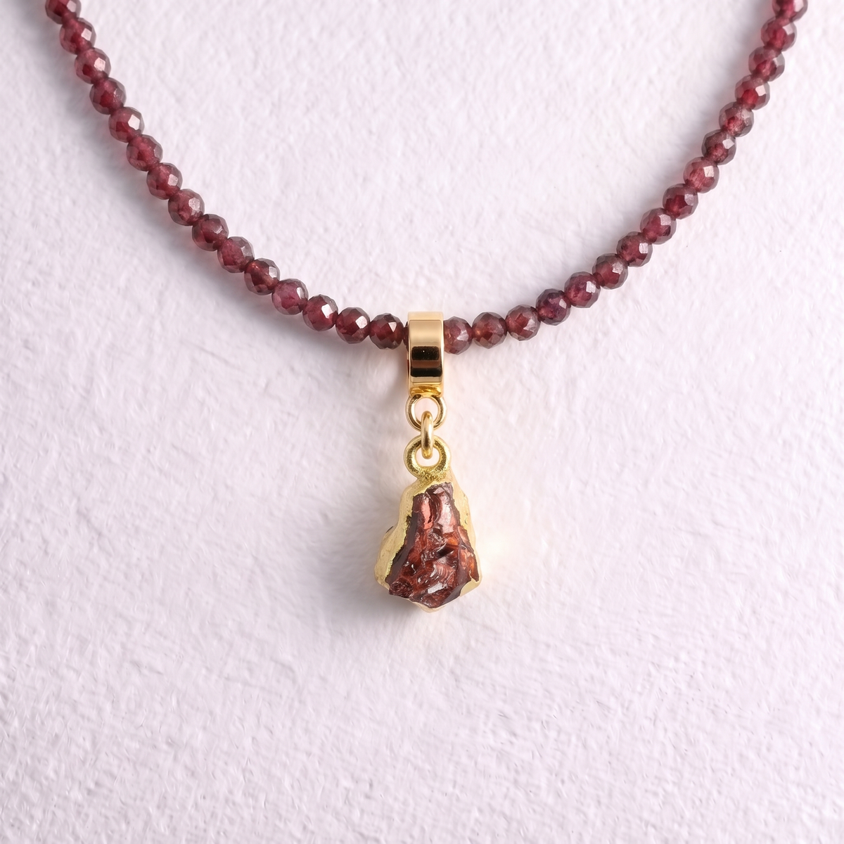 TINY GARNET & GOLD slide on pendant
