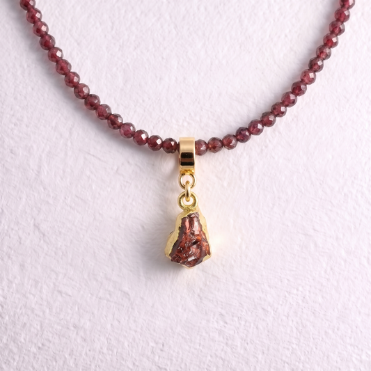 TINY GARNET & GOLD slide on pendant