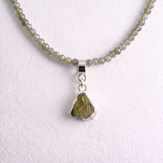 TINY LABRADORITE & SILVER slide on pendant