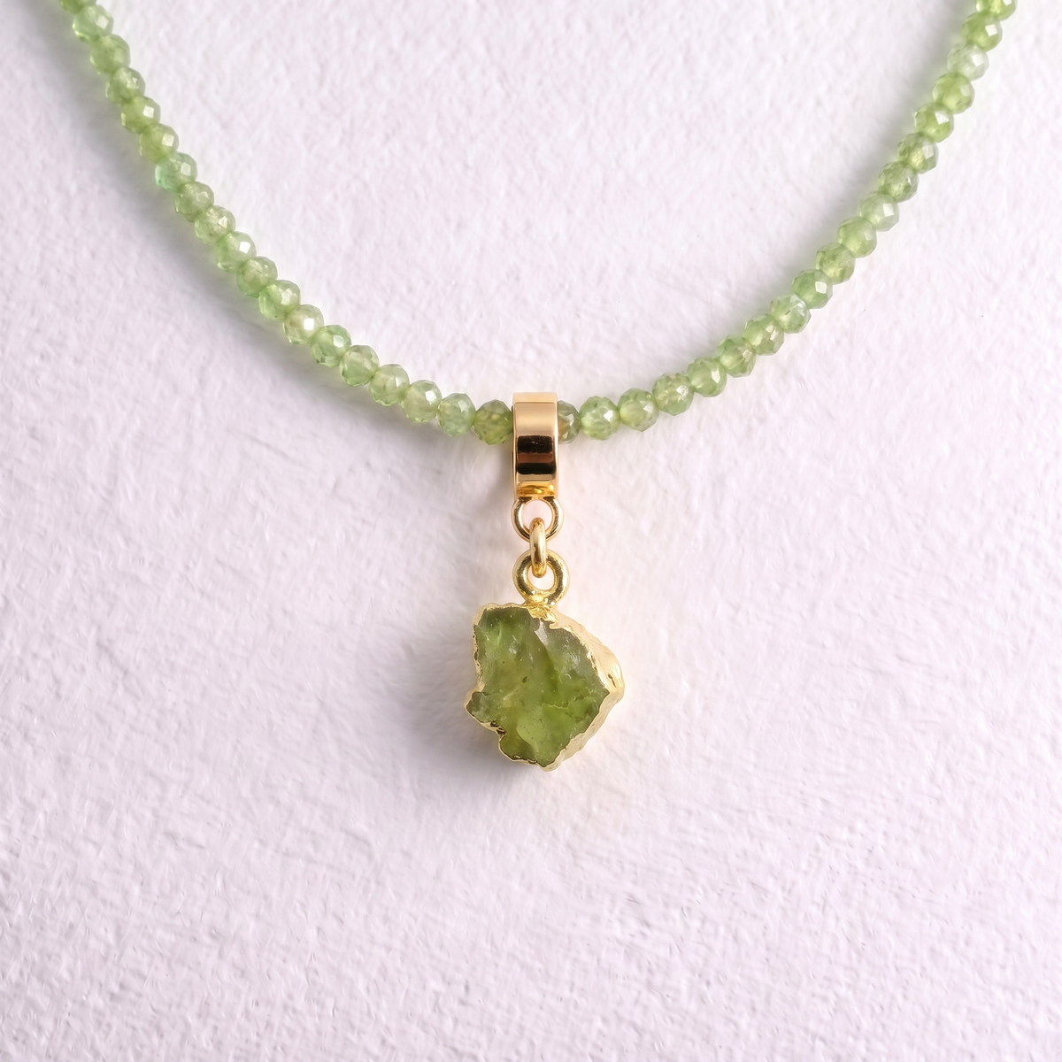 TINY PERIDOT & GOLD slide on pendant