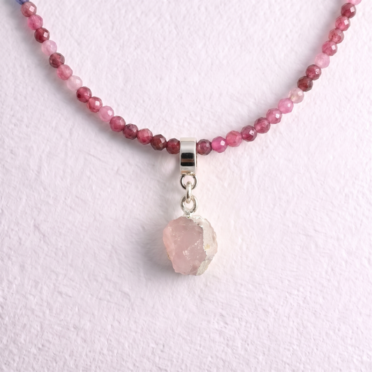 TINY ROSE QUARTZ & SILVER slide on pendant
