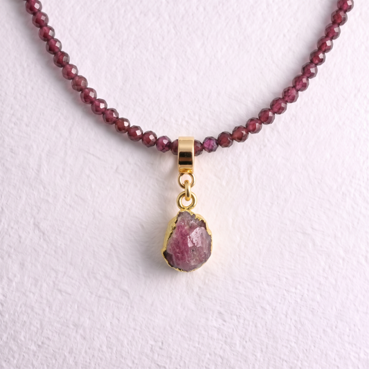 TINY RUBY & GOLD slide on pendant