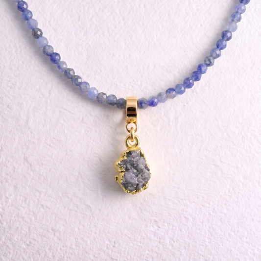 TINY TANZANITE & GOLD slide on pendant