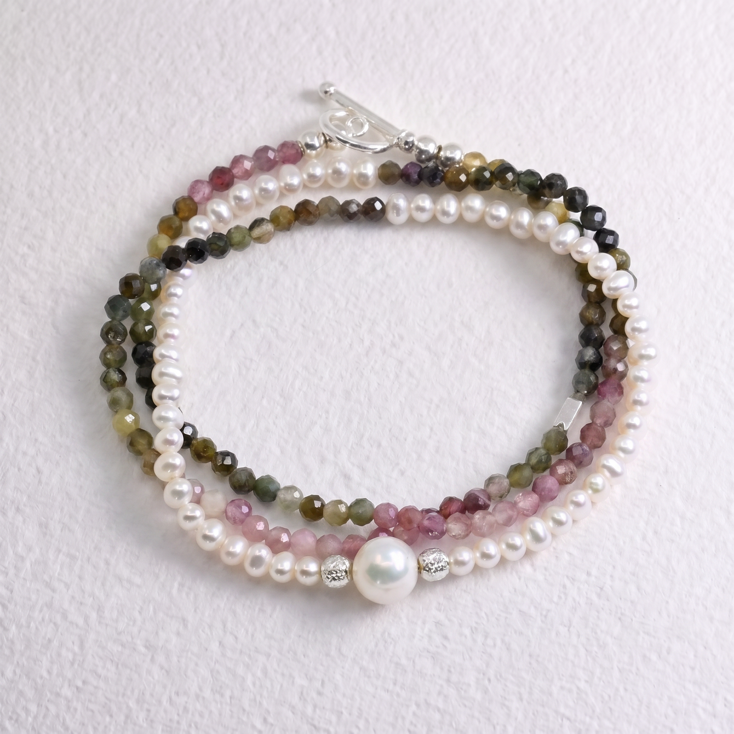 ASCOT - watermelon tourmaline & freshwater pearl multi way necklace