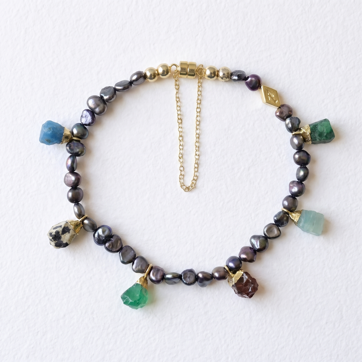 PEWTER ROCK pearl and charm bracelet