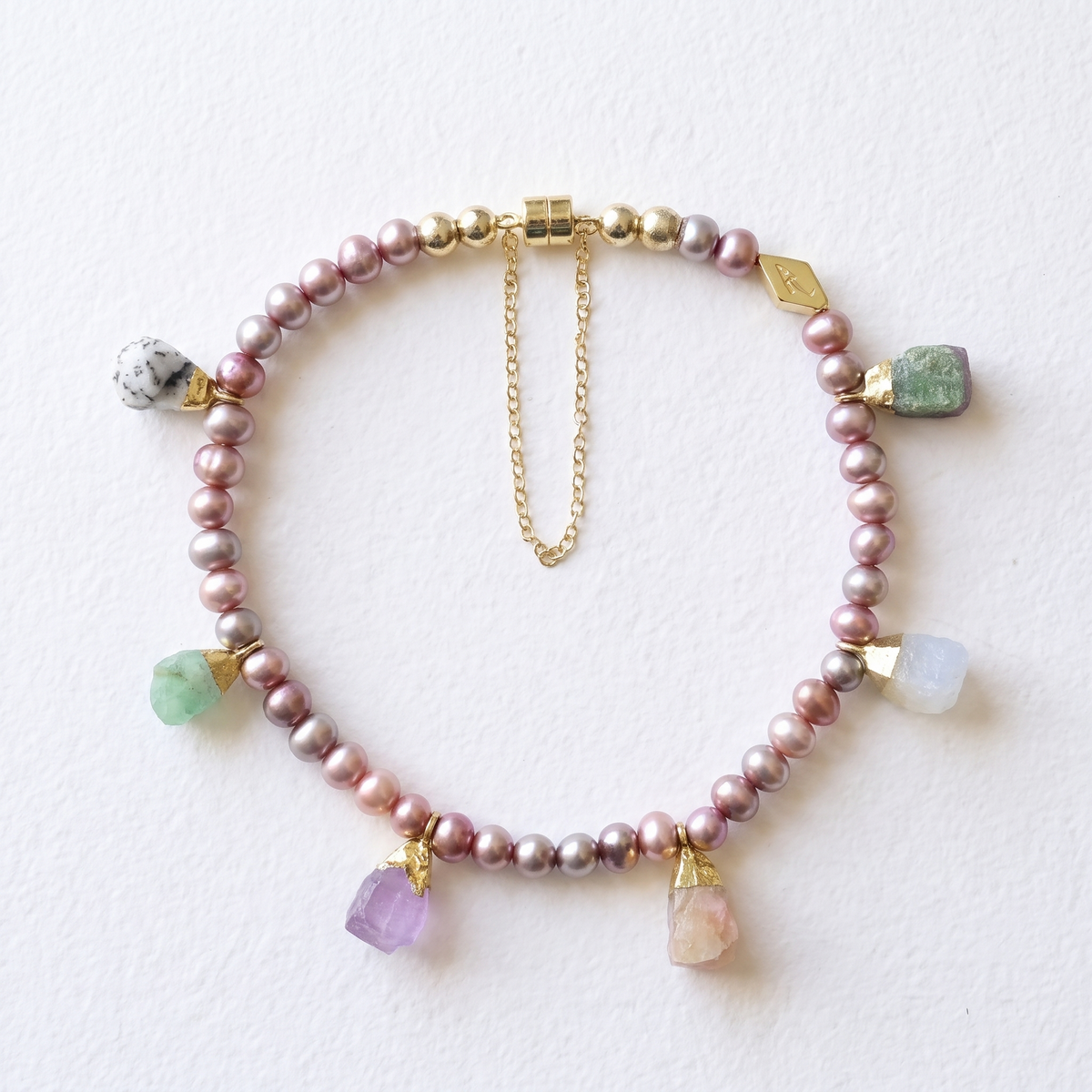 ROSE ROCK pearl and charm bracelet