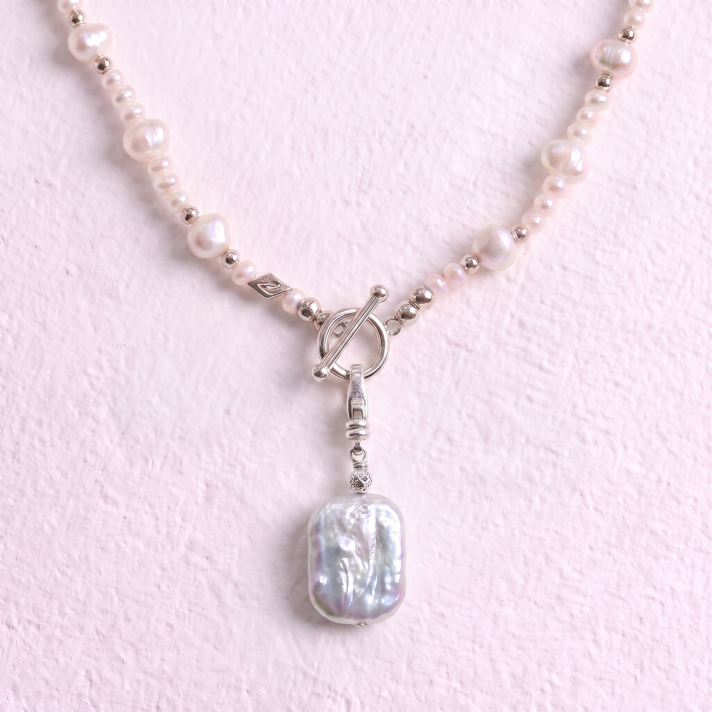 SLICE - flat oblong freshwater pearl clip on pendant