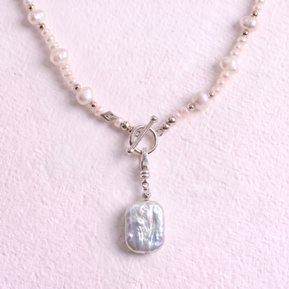 SLICE - flat oblong freshwater pearl clip on pendant