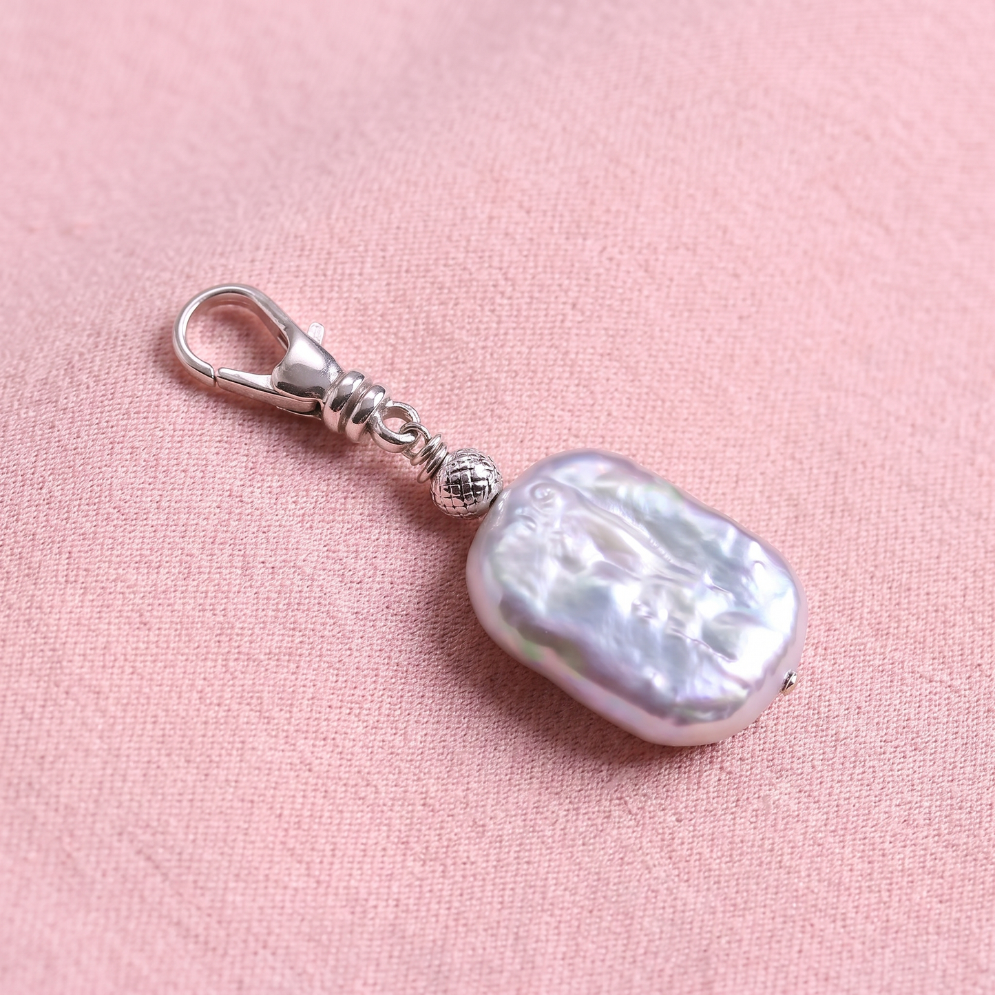 SLICE - flat oblong freshwater pearl clip on pendant