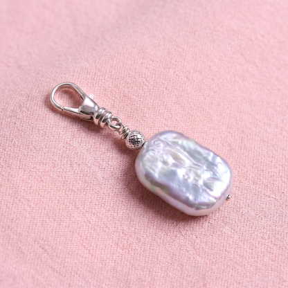 SLICE - flat oblong freshwater pearl clip on pendant