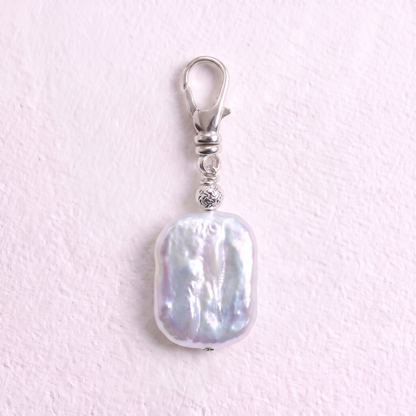 SLICE - flat oblong freshwater pearl clip on pendant