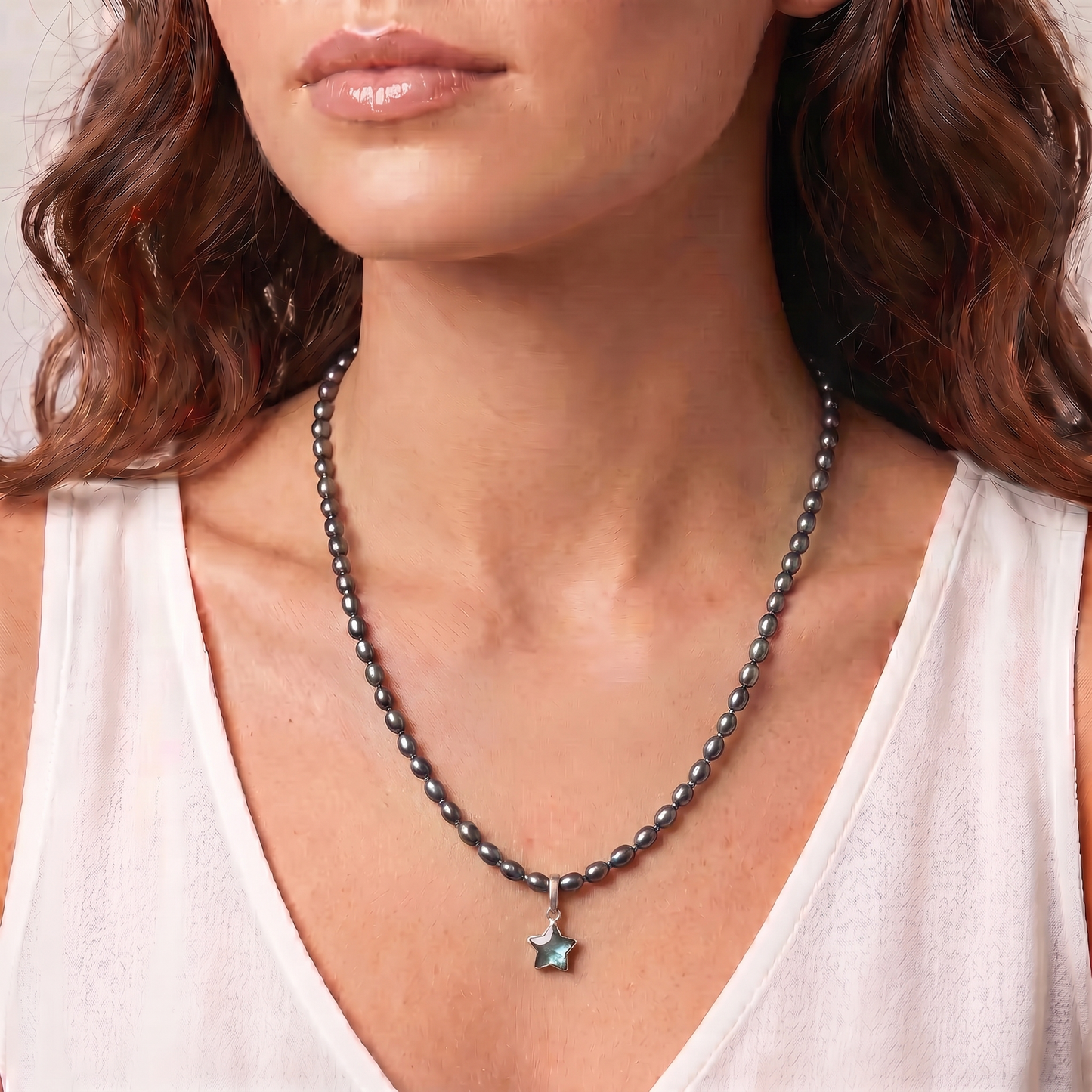 PEACOCK - peacock blue pearl and hematite multi way necklace