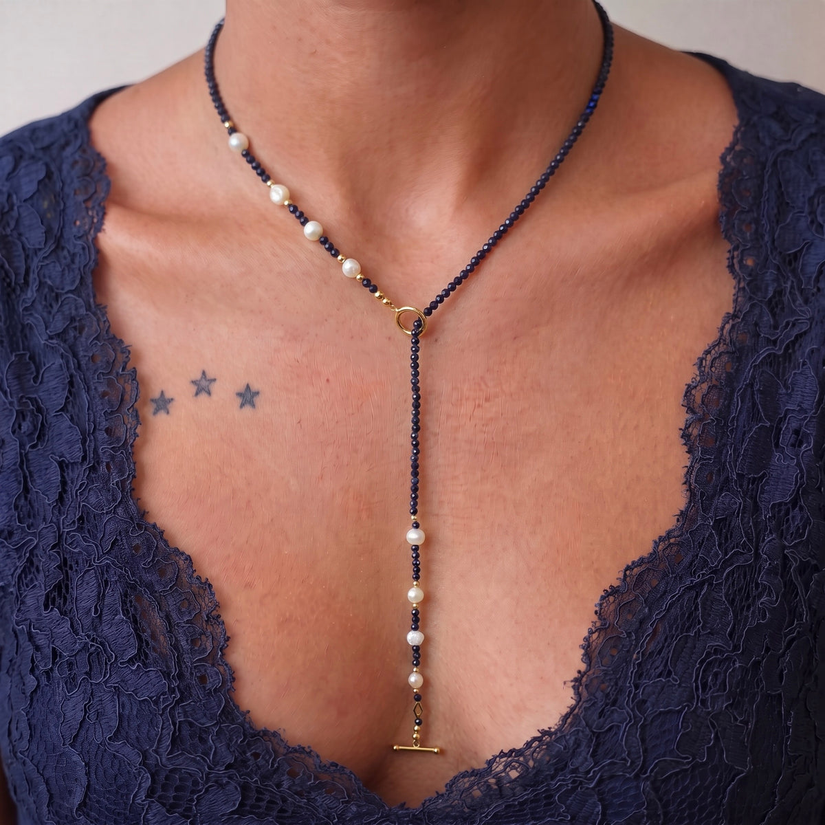 SHELL - blue sunstone multi way necklace