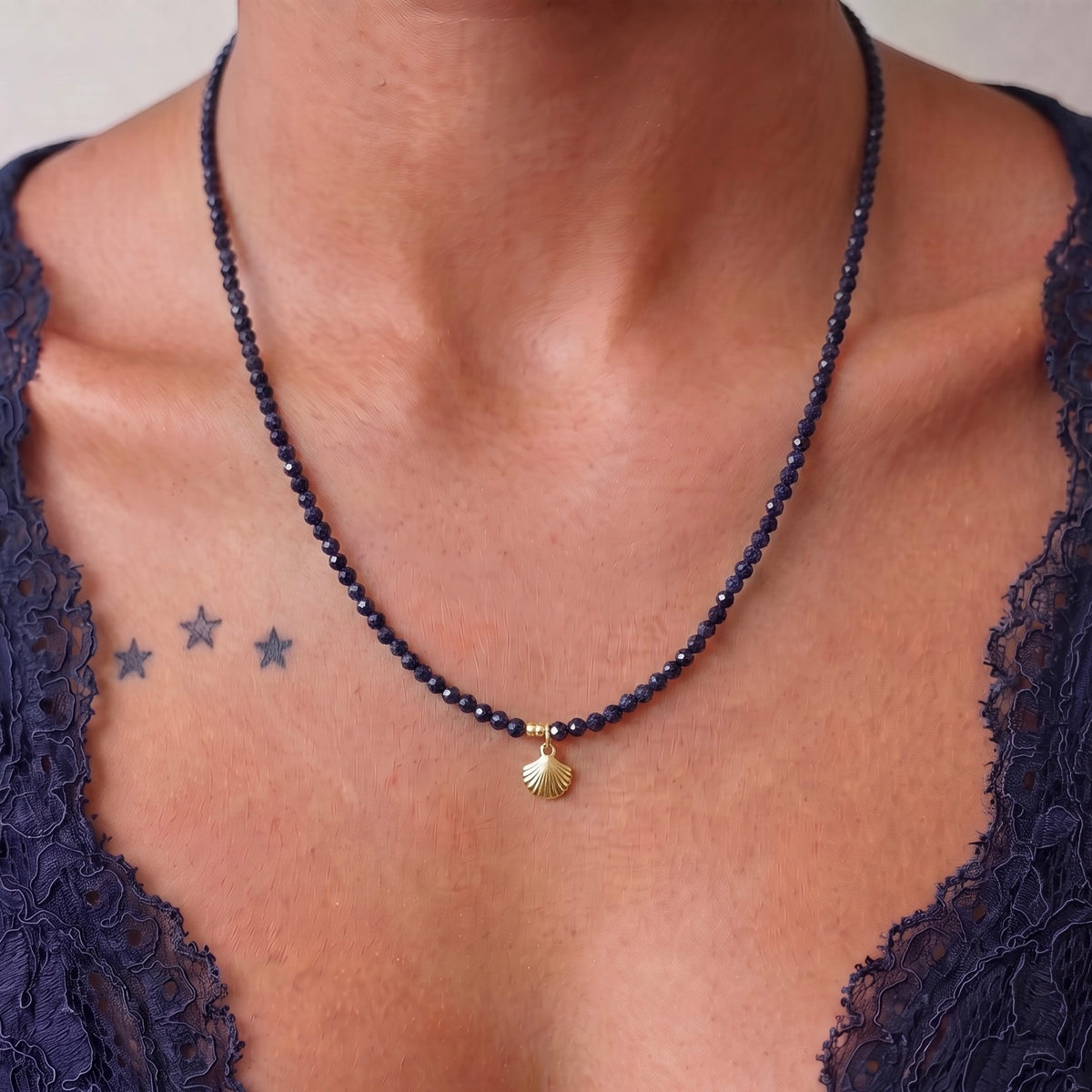 SHELL - blue sunstone multi way necklace