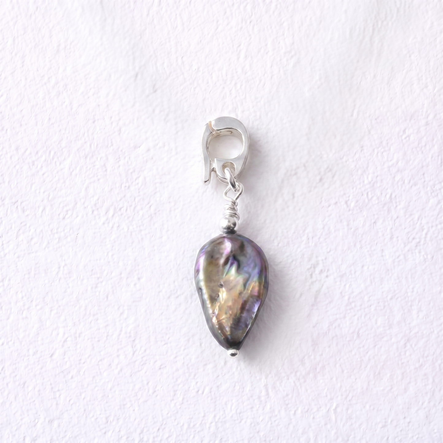 DROPLET - flat droplet shaped freshwater pearl & sterling silver clip on pendant