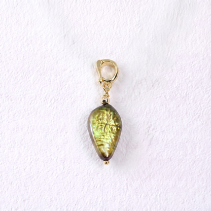 DROPLET - flat droplet shaped freshwater pearl & gold clip on pendant