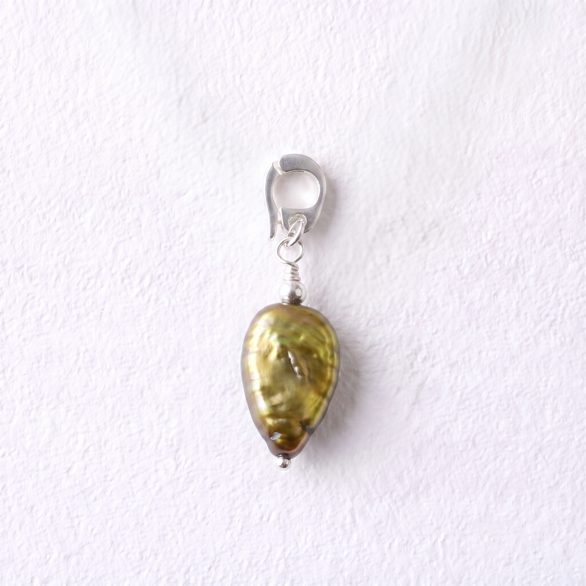 DROPLET - flat droplet shaped freshwater pearl & sterling silver clip on pendant