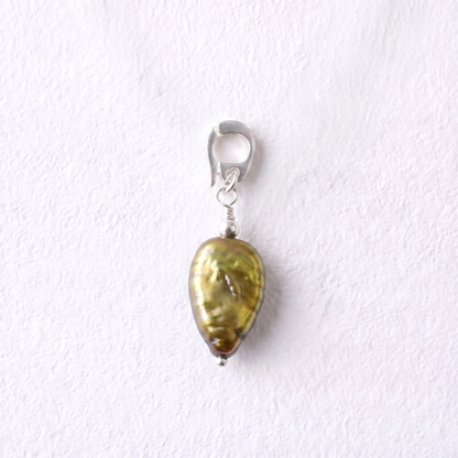 DROPLET - flat droplet shaped freshwater pearl & sterling silver clip on pendant