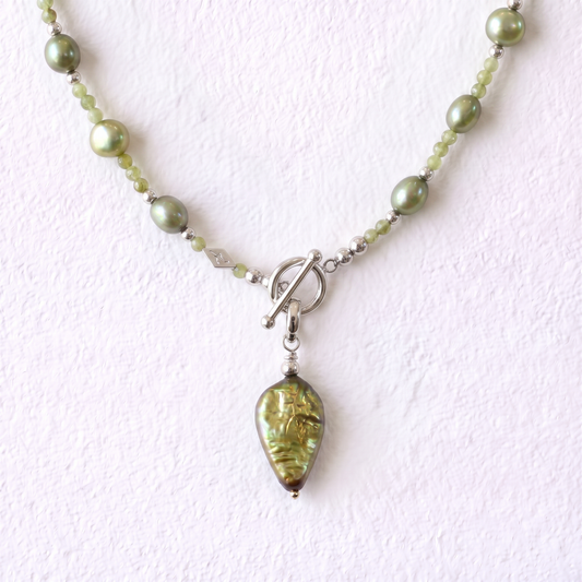 DROPLET - flat droplet shaped freshwater pearl & sterling silver clip on pendant