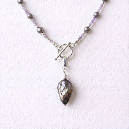DROPLET - flat droplet shaped freshwater pearl & sterling silver clip on pendant