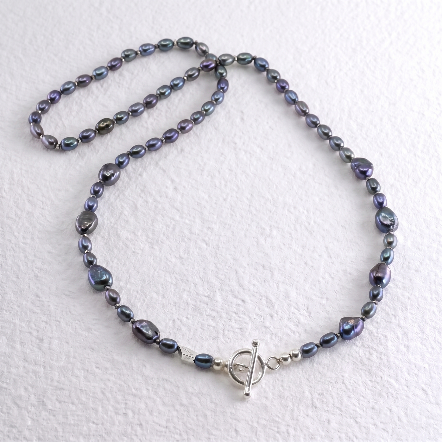 PEACOCK - peacock blue pearl and hematite multi way necklace