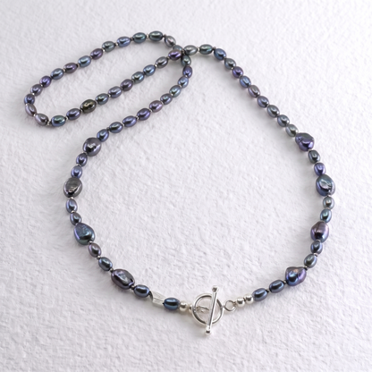 PEACOCK - peacock blue pearl and hematite multi way necklace