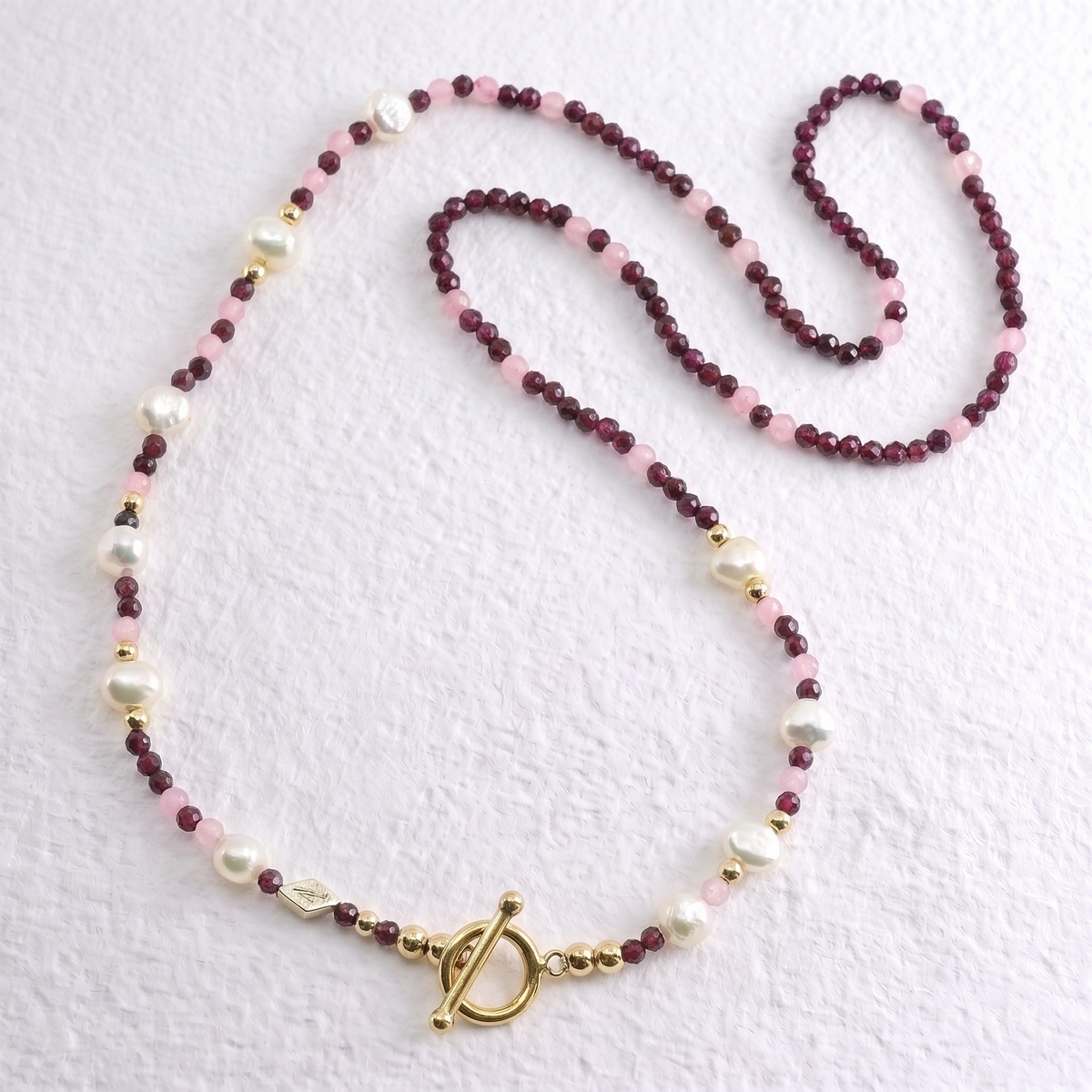 ORIENTAL - garnet and rose quartz multi way necklace
