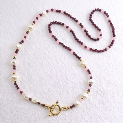 ORIENTAL - garnet and rose quartz multi way necklace