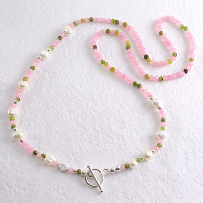 POLYNESIAN - pink chalcedony and green opal multi way necklace