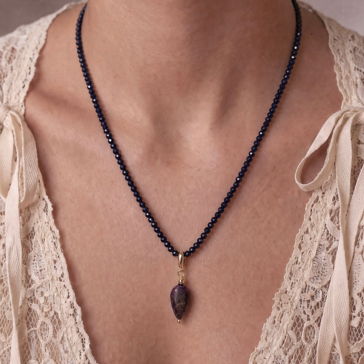 MIDNIGHT - Autumn Almanac - sapphire & gold multi way necklace