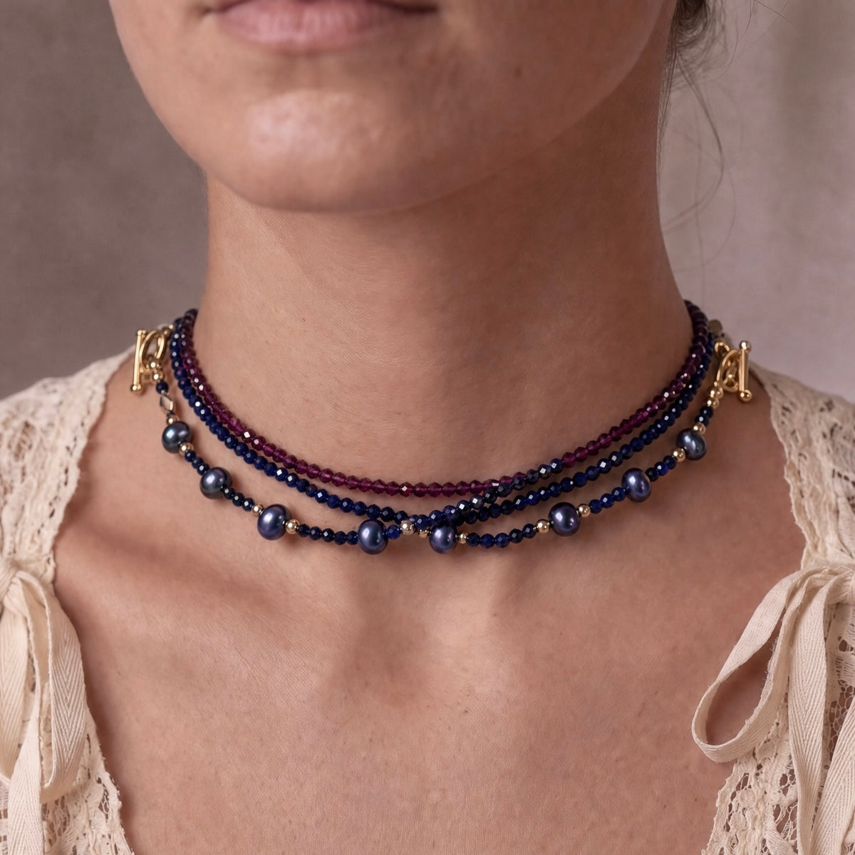 MIDNIGHT - Autumn Almanac - sapphire & gold multi way necklace